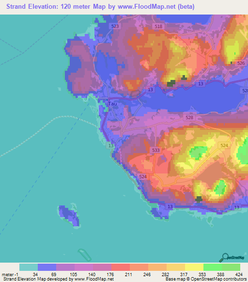 Strand,Norway Elevation Map