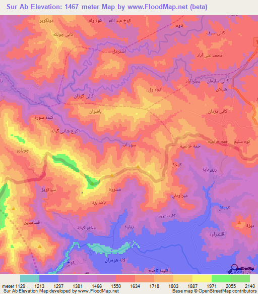 Sur Ab,Iran Elevation Map
