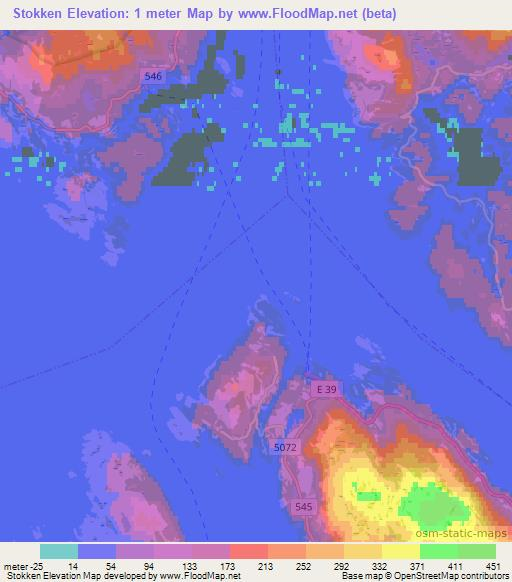 Stokken,Norway Elevation Map