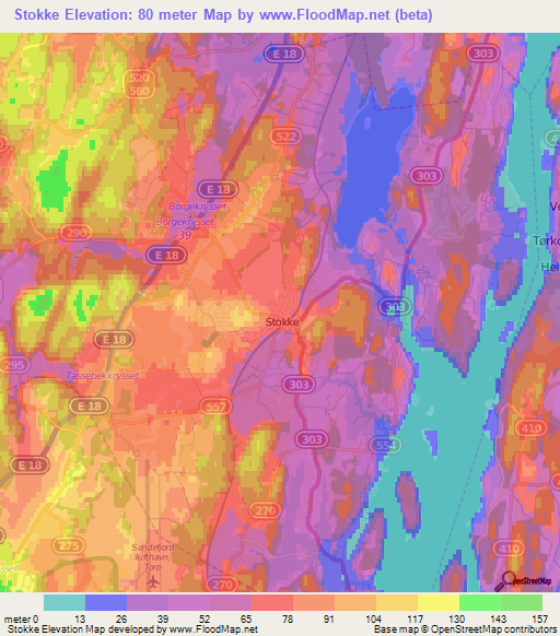 Stokke,Norway Elevation Map