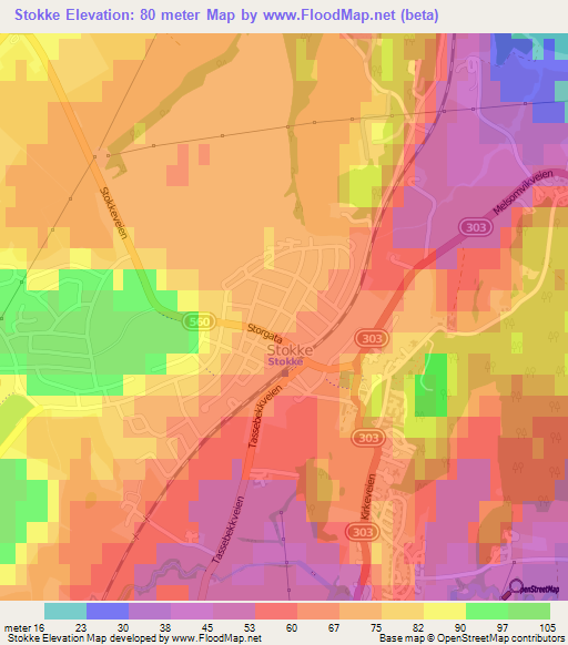 Stokke,Norway Elevation Map