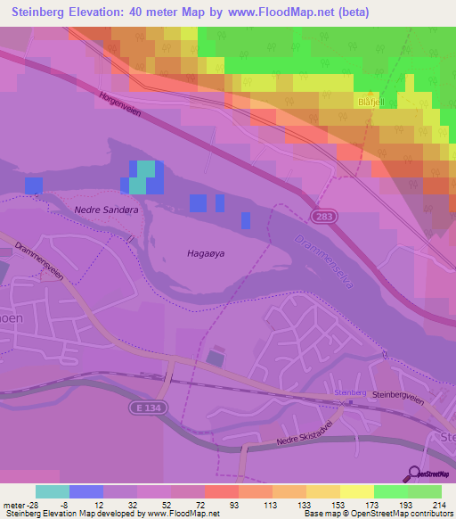 Steinberg,Norway Elevation Map