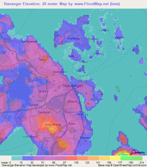 Stavanger,Norway Elevation Map