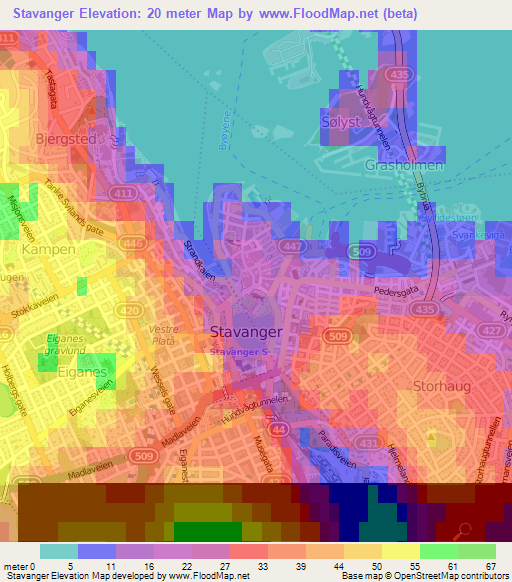 Stavanger,Norway Elevation Map