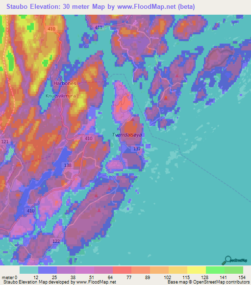 Staubo,Norway Elevation Map