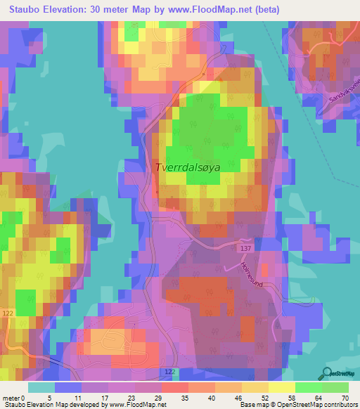Staubo,Norway Elevation Map