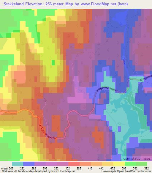 Stakkeland,Norway Elevation Map