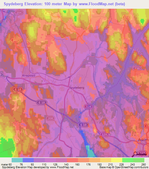Spydeberg,Norway Elevation Map