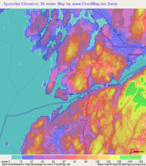 Sponvika,Norway Elevation Map