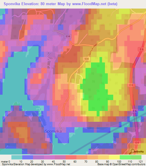 Sponvika,Norway Elevation Map