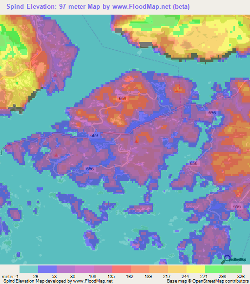Spind,Norway Elevation Map