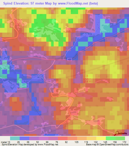 Spind,Norway Elevation Map