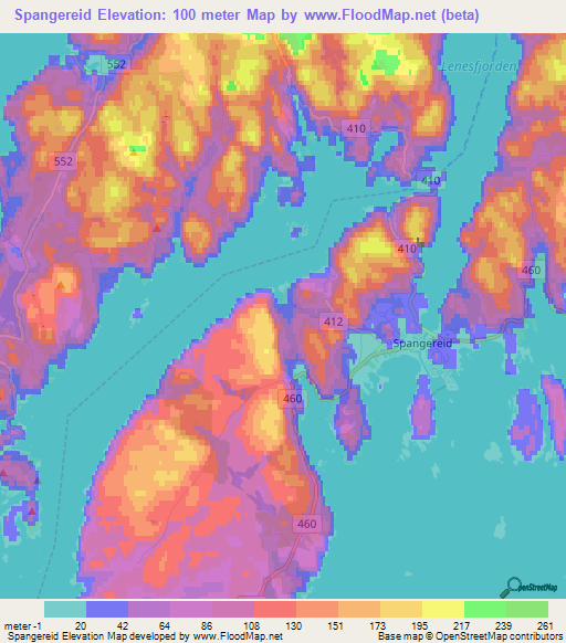 Spangereid,Norway Elevation Map