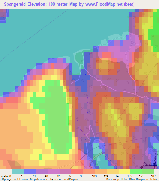 Spangereid,Norway Elevation Map