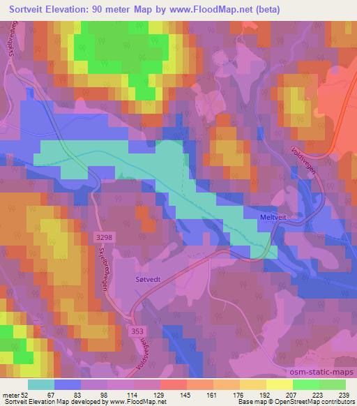 Sortveit,Norway Elevation Map