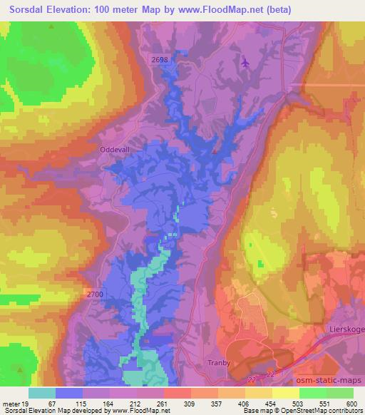 Sorsdal,Norway Elevation Map