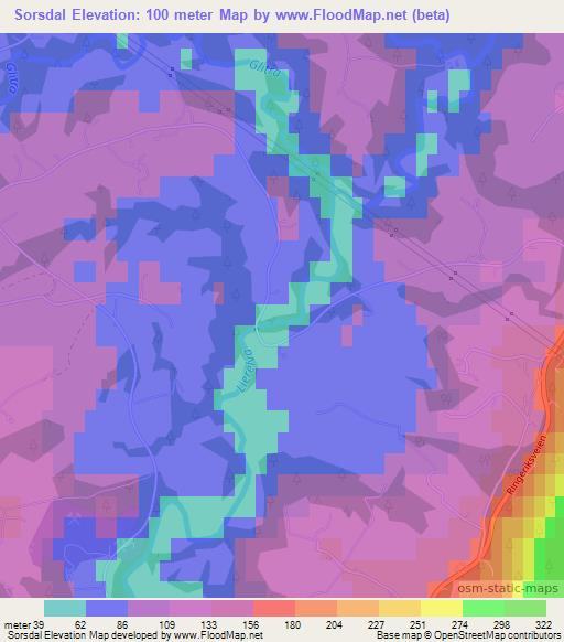 Sorsdal,Norway Elevation Map