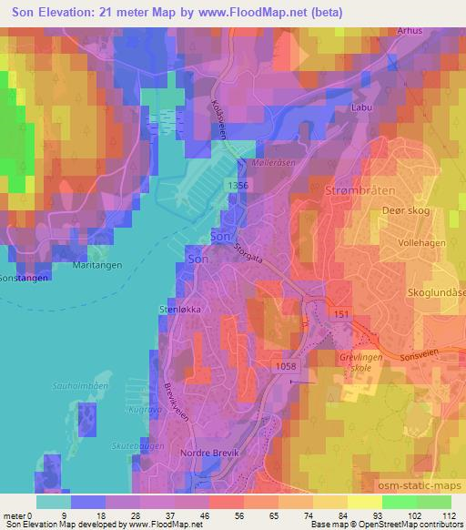 Son,Norway Elevation Map