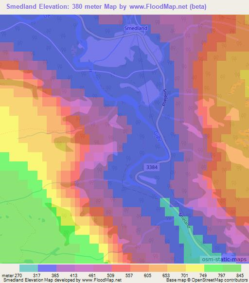 Smedland,Norway Elevation Map