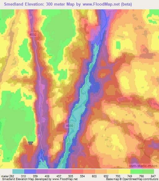 Smedland,Norway Elevation Map