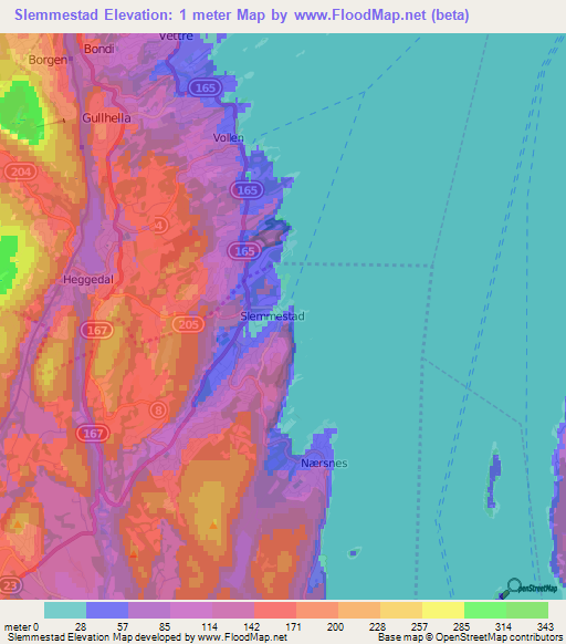 Slemmestad,Norway Elevation Map