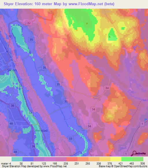 Skyer,Norway Elevation Map