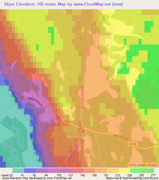 Skyer,Norway Elevation Map