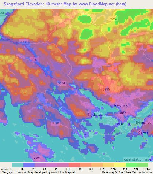 Skogsfjord,Norway Elevation Map