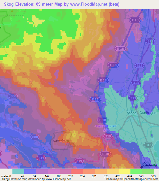 Skog,Norway Elevation Map