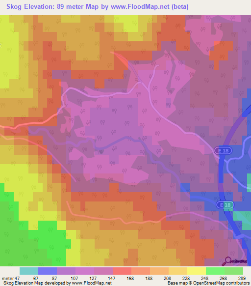 Skog,Norway Elevation Map