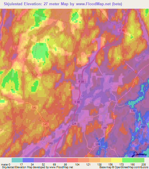 Skjulestad,Norway Elevation Map
