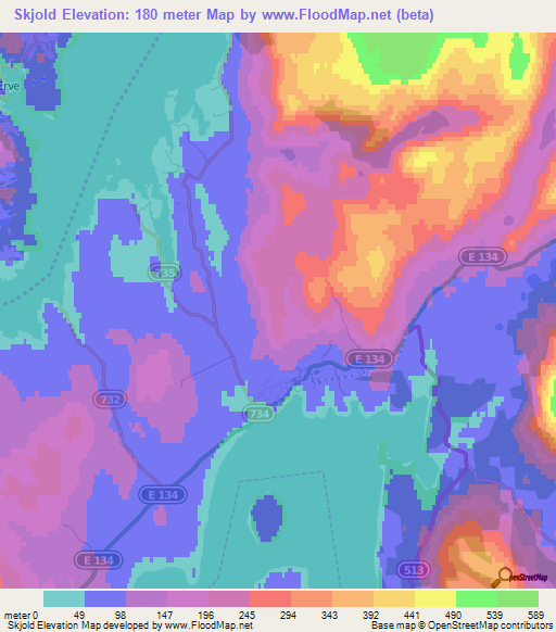 Skjold,Norway Elevation Map