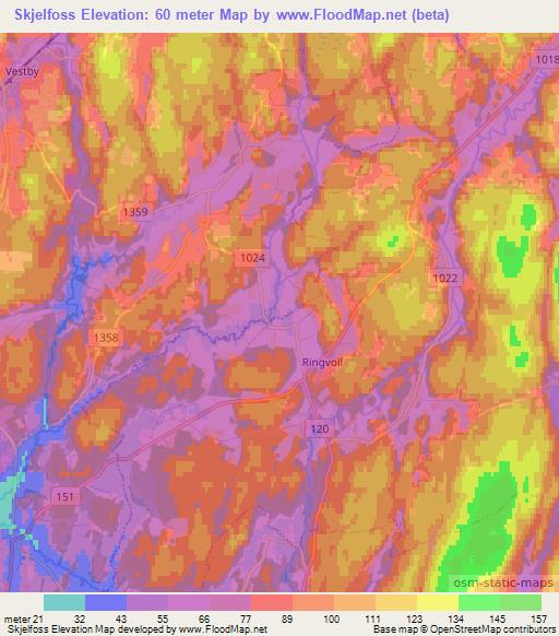 Skjelfoss,Norway Elevation Map