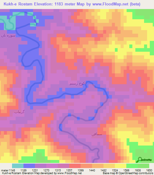 Kukh-e Rostam,Iran Elevation Map