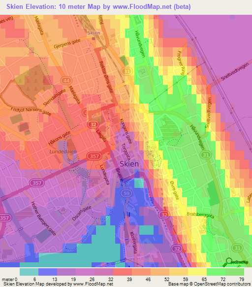 Skien,Norway Elevation Map