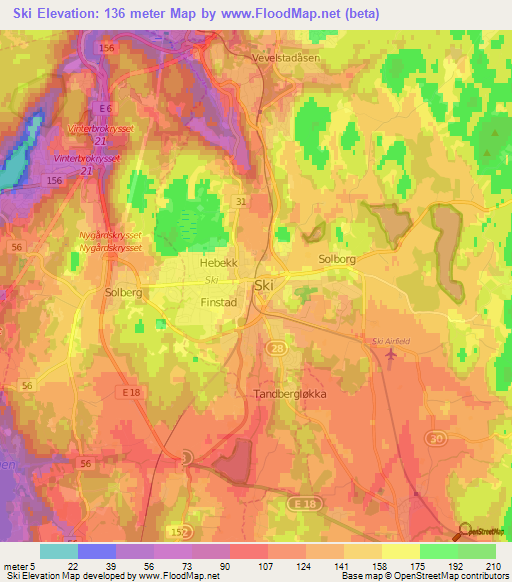 Ski,Norway Elevation Map