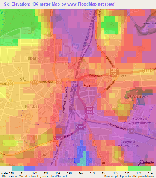 Ski,Norway Elevation Map
