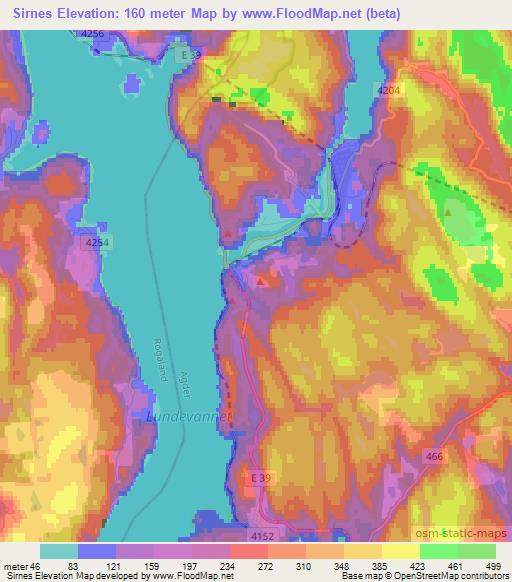 Sirnes,Norway Elevation Map