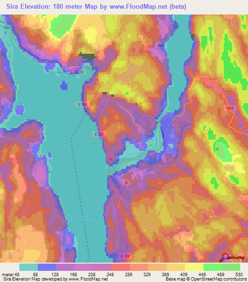 Sira,Norway Elevation Map