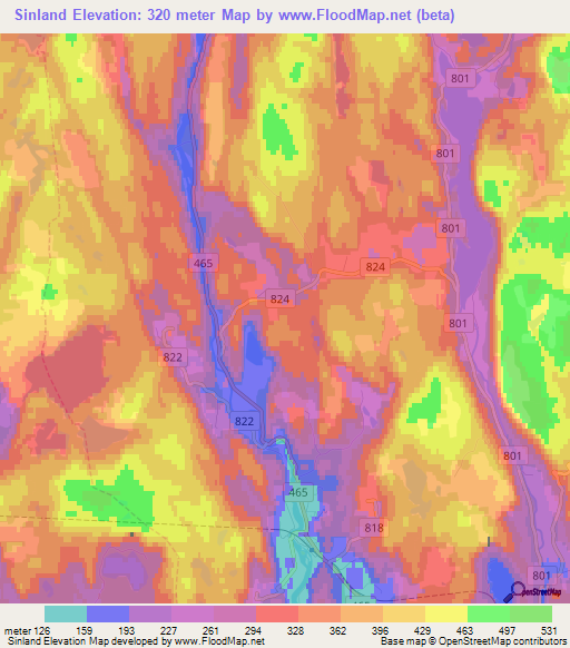 Sinland,Norway Elevation Map