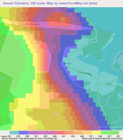 Senum,Norway Elevation Map