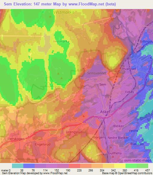 Sem,Norway Elevation Map