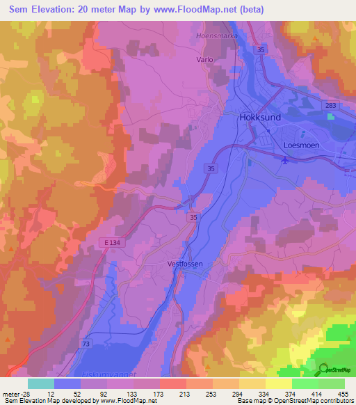 Sem,Norway Elevation Map