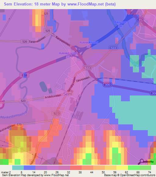 Sem,Norway Elevation Map