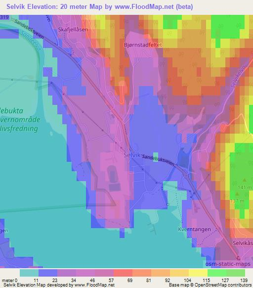 Selvik,Norway Elevation Map
