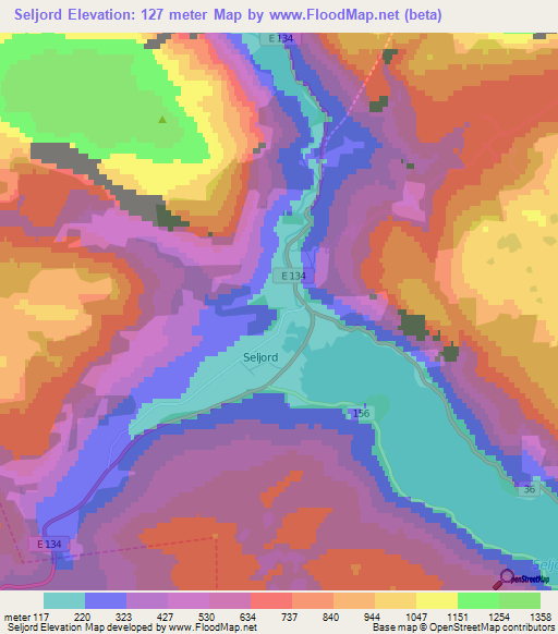 Seljord,Norway Elevation Map
