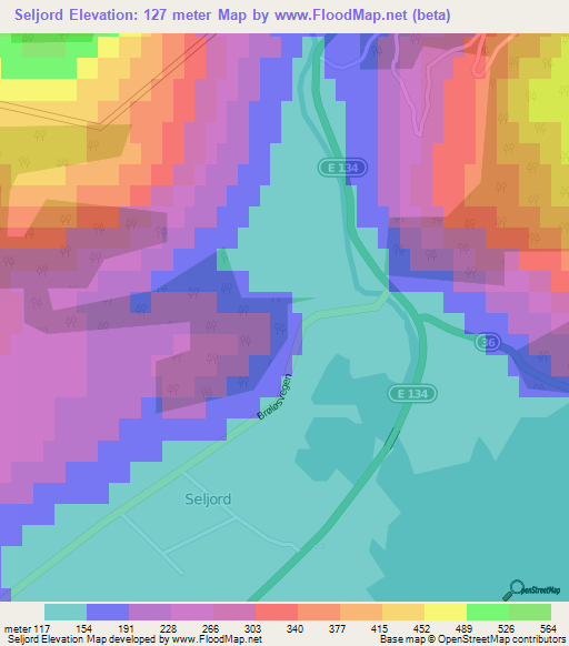 Seljord,Norway Elevation Map