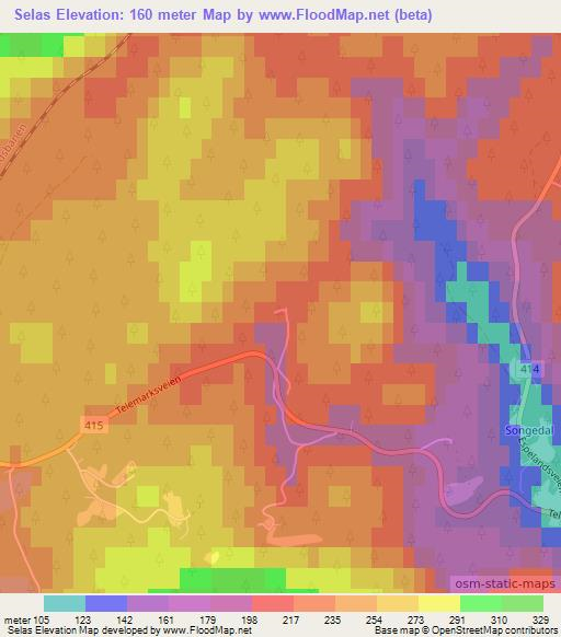 Selas,Norway Elevation Map