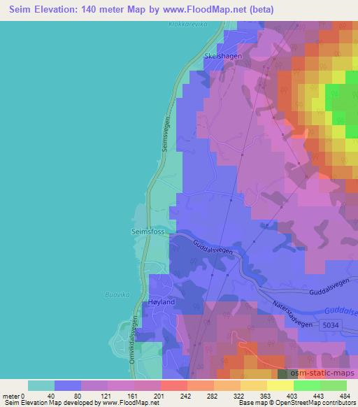 Seim,Norway Elevation Map
