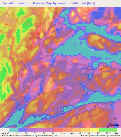 Sauvika,Norway Elevation Map